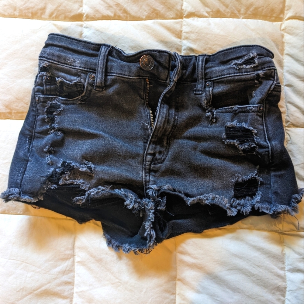 American eagle black denim distressed shorts